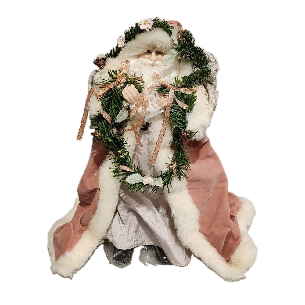 Brinn's Pink Holiday English Garden 16" Santa 1995 PX3665 Christmas Vintage